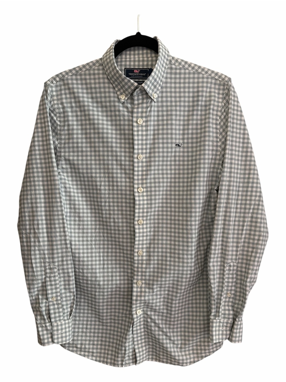 Vineyard Vines Light Gray and White Gingham Button-Down Shirt XL (18)